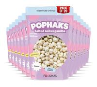 FOODHAK Salted Ashwagandha Pophaks Pack of 20 (20 x 25g)-Vegan Snacks Made with Popped Lotus Seeds, Seasoned with Olive Oil & Superfood Ashwagandha, Low-Calorie Salty Snack, Ideal Popcorn Alternative