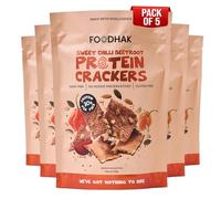 FOODHAK Sweet Chilli Beetroot Protein Gluten Free Crackers Pack of 5 (5 x 100g) - Healthy Ingredients Snack with Pumpkin & Chia Seeds-Vegan Crackers Beneficial for Maintaining Healthy Muscles & Bones.