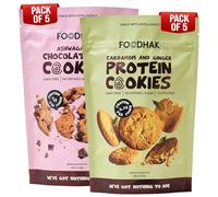 FOODHAK Vegan Cookies Pack of 10 - Ginger Cardamom (5 x 120g) & Ashwagandha Chocolate Chip (5 x 160g), Gluten & Dairy Free, Millet Flour, Coconut Oil, Chia Seeds, Maple Syrup & Coconut Sugar