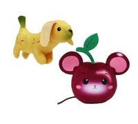 FOODIBLES Banana Dog & Cherry Mouse soft cuddly plush toys, these stuffed animal toys are 10cms tall teddy bears, Yellow