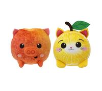 FOODIBLES Lemon Cat & Peach Pig soft cuddly plush toys, these stuffed animal twin packs are 10cms tall teddy bear, Yellow