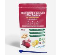 FoodPURA Beetroot Ginger & Lemon + Vitamin D Shot Powder 135 Servings Nitric Oxide Booster Enhances Athletic Performance & Endurance 135g 100% Natural - Antioxidant Anti Inflammatory Immune Support