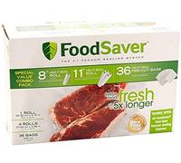 FoodSaver B005SIQKR6 Special Value Vacuum Seal Combo Pack 1-8" 4-11" Rolls 36 Pre-Cut Bags, 1Pack, Clear