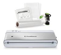 FoodSaver Compact Food Vacuum Sealer Machine with Handheld Sealer Accessory | 1 Roll & 4 Bags | Silver with White Accents [VS0100]