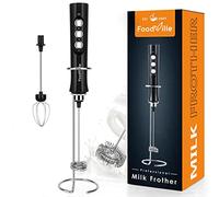 FoodVille Milk Frother, Rechargeable Handheld Foam Maker with Stainless Whisk for Milk, Cappuccino, Latte, Bulletproof Coffee, Keto Diet, Protein Powder, Matcha, MF02 (Black)