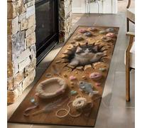 FOOGENG 3D Illusion Optical Cat Runner Rug 60x180cm | Cute Peeking Kitten Wood Floor Effect Long Carpet, Novelty Decorative Floor Mat for Hallway Kitchen Bedroom Lounge