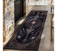 FOOGENG Mystic Zodiac Wheel Runner Rug, Purple Galaxy Mat 50x150cm | Gothic Astrology Constellation Carpet, Dark Witchy Star Wing Floor Decor for Tarot Room, Lounge and Hallway