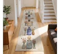 FOOGENG Vintage Dog Runner Rug 60x180cm, Rustic Puppy & Mason Jar | Floor Mat with Motivational Quotes, Cute Botanical Hallway Carpet for Kitchen Bedroom Entryway