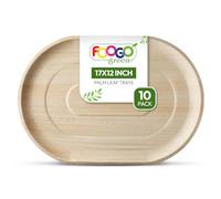 FOOGO Green 10 Disposable Palm Leaf Serving Trays, Large Oval 17"x12" (43cmx30cm), For Platters Starters, Canape, Charcuterie Board, Eco-Friendly And Sturdy Like Wooden Hot Food Trays