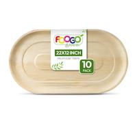 FOOGO Green 10 Disposable Palm Leaf Serving Trays, Large Oval 22"x12" (56cmx30cm), For Platters Starters, Canape, Charcuterie Board, Eco-Friendly And Sturdy Like Wooden Hot Food Trays