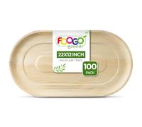 FOOGO Green 100 Disposable Palm Leaf Serving Trays, Large Oval 22"x12" (56cmx30cm), For Platters Starters, Canape, Charcuterie Board, Eco-Friendly And Sturdy Like Wooden Hot Food Trays