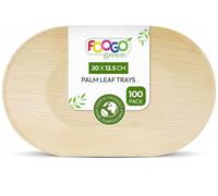 FOOGO Green 100 Disposable Palm Leaf Serving Trays, Small 8x5 inch (20x12.5cm), for Sushi, Platters, Starters & Canapes, Eco Friendly, Biodegradable Like Bamboo and Paper Food Trays