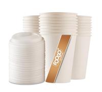 FOOGO Green 1000pcs 12oz Disposable Strong Single-Wall White Paper Coffee Cups with Secure Lids, FSC® Certified, Takeaway, Paper Cups for Hot Drinks, Parties, Eco-Friendly