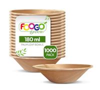 FOOGO Green 1000pcs Disposable Palm Leaf Bowls 5" (12cm) Round 180ml (6oz), for Dips, Sauce & Dessert, Eco Friendly Biodegradable Like Wooden and Paper Bowls