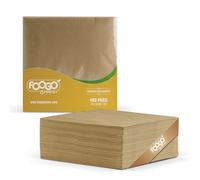 FOOGO Green 100pcs Brown Unbleached Paper Napkins, FSC® Certified, 33 x 33 cm, 2 Ply Strong Paper Serviettes, Fully Home Compostable, Super Soft Paper Tissues, Cocktail Disposable Napkins
