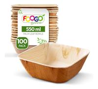 FOOGO Green 100pcs Disposable Palm Leaf Bowls, 5" (13cm) 19.4oz (550ml), for Soup, Desserts & Salad, Deep Square, Sturdy Eco Friendly Biodegradable, Bamboo, Wooden and Paper Bowls for Hot Food