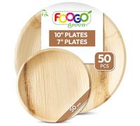 FOOGO Green 100pcs Disposable Palm Leaf Plates, 50x Large Round, 50x Small Plates, Disposable Bamboo, Eco Friendly Biodegradable, Strong Paper Party Wedding, Picnic and Camping