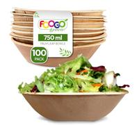FOOGO Green 100pcs Disposable Palm Leaf Serving Bowls, 8"(20cm), 26.5oz (750ml), Deep Round, Biodegradable Compostable, for Salad, Wedding Party, Like Wooden, Bamboo and Paper Bowls