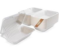 FOOGO Green 100pcs Eco-Friendly Clamshell Takeaway Boxes, 9x6 inch, 32oz / 900ml, Made from Natural Sugarcane Pulp, Disposable Food Container, Home Compostable Biodegradable, Sugarcane Bagasse