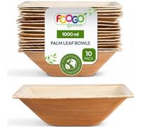 FOOGO Green 10pcs Disposable Palm Leaf Bowls, 8" (20cm) 33.8oz (1000ml), for Soup, Desserts & Salad, Deep Square, Sturdy Eco Friendly Biodegradable, Bamboo, Wooden and Strong Paper Bowls