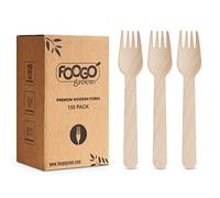 FOOGO Green 150pcs Disposable Wooden Forks, FSC® Certified, 16cm, Biodegradable Compostable, Eco Friendly, Wedding Picnic Party Camping Catering, Like Bamboo Cutlery Set