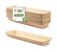 FOOGO Green 20 Disposable Palm Leaf Serving Trays, Large 13"x4" (33x10cm), For Sushi, Platters, Starters, Wedding Parties, Charcuterie Board, EcoFriendly, Biodegradable Like Wooden Trays For Hot Food