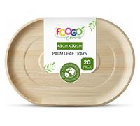 FOOGO Green 20 Disposable Palm Leaf Serving Trays, Large Oval 17"x12" (43cmx30cm), For Platters Starters, Canape, Charcuterie Board, Eco-Friendly And Sturdy Like Wooden Hot Food Trays