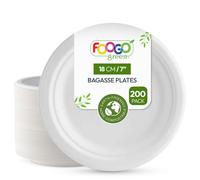 FOOGO Green 200 Disposable Sugarcane Bagasse Plates, 7 inch (18 cm), for Desserts and Starters, Eco Friendly Biodegradable Compostable, Picnic, Party, Small Round Strong Paper Plates