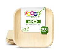 FOOGO Green 200pcs Disposable Palm Leaf Plates, 6" (15cm) for Desserts, Eco Friendly Biodegradable Compostable Like Wooden, Bamboo & Small Square Paper Side Plates for Hot Food, Picnic Wedding Party