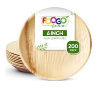 FOOGO Green 200pcs Disposable Palm Leaf Plates, 6" (15cm) Small Round, for Desserts, Eco Friendly Biodegradable Compostable Like Wooden, Bamboo, Paper Plates for Hot Food, Picnic Wedding Parties