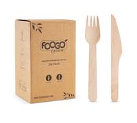 FOOGO Green 200pcs Disposable Wooden Forks and Knives Set, FSC® Certified, 100x Forks, 100x Knives, 16cm Wooden, Biodegradable, Eco Friendly, Bamboo Cutlery Set, Party