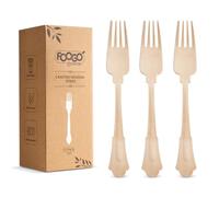 FOOGO Green 200pcs Elegant Disposable Wooden Forks, FSC® Certified, 100x Forks, 20cm, Biodegradable Eco Friendly Cutlery Set, Ideal for Weddings, Bamboo, Alternative to Plastic