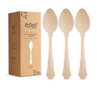 FOOGO Green 200pcs Elegant Disposable Wooden Spoons, FSC® Certified, 100x Spoons, 20cm, Biodegradable Eco Friendly Cutlery Set, Ideal for Weddings, Bamboo, Alternative to Plastic