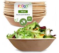 FOOGO Green 20pcs Disposable Palm Leaf Serving Bowls, 8"(20cm), 26.5oz (750ml), Deep Round, Biodegradable Compostable, for Salad, Wedding Party, Like Wooden, Bamboo and Paper Bowls