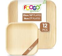 FOOGO Green 24pcs Disposable Palm Leaf Plate, 12x Large Square, 12x Small Side Plates, Like Disposable Bamboo, Strong Paper, Party Wedding, Eco Friendly Biodegradable