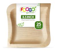 FOOGO Green 25 Disposable Palm Leaf Plates, Elegant Wave Shape, 8.5" (21cm), Eco Friendly Biodegradable Compostable Plates for Hot Food, Wedding Party