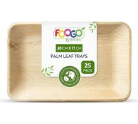 FOOGO Green 25 Disposable Palm Leaf Serving Trays, Deep Medium 11x7 inch (28x17cm), for Platters, Starters, Wedding Parties, Like Eco Friendly, Biodegradable Wooden Trays for Hot Food