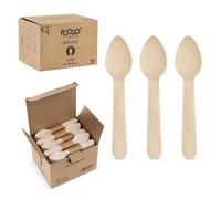 FOOGO Green 250pcs Disposable Wooden Dessert Spoons, FSC® Certified, 11cm Small Round Disposable Cutlery, for Icecreams, Jelly, Cakes, Sturdy Eco-Friendly Wooden Spoon, Like Bamboo Cutlery