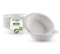 FOOGO Green 300 Disposable Sugarcane Bagasse Bowls, Medium 12oz (340ml), 6"(15cm), for Soup, Salad & Desserts, EcoFriendly, Biodegradable Party, Like Bamboo, Wooden & Sturdy Paper Bowls for Hot Food