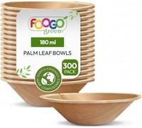 FOOGO Green 300pcs Disposable Palm Leaf Bowls 5" (12cm) Round 180ml (6oz), for Dips, Sauce & Dessert, Eco Friendly Biodegradable Like Wooden and Paper Bowls