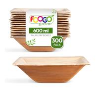 FOOGO Green 300pcs Disposable Palm Leaf Bowls, 6.5" (16.5cm) 21oz (600ml), for Soup, Desserts & Salad, Deep Square, Sturdy Eco Friendly Biodegradable, Bamboo, Wooden and Strong Paper Bowls