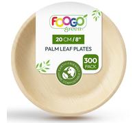 FOOGO Green 300pcs Disposable Palm Leaf Plates, 8"(20cm) Medium Round, Eco Friendly Biodegradable Compostable Like Wooden, Bamboo, Paper Plates for Hot Food, Picnic Wedding Parties