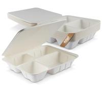 FOOGO Green 300pcs Eco-Friendly Clamshell Takeaway Boxes, 9x8 inch 42oz / 1200ml, 4 compartments, Made from Natural Sugarcane Pulp, Disposable Food Container, Compostable Biodegradable