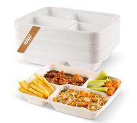 FOOGO Green 300pcs Large Disposable Plates with compartments, 28x21 cm 4 Deep Compartments, Sugarcane Bagasse Paper Trays, Divided Plates for Hot Food, Portion Control
