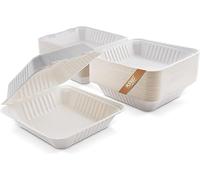 FOOGO Green 300pcs Takeaway Boxes, 8x8 inch, 42oz / 1200ml, Made from Natural Sugarcane Pulp, Eco-Friendly Clamshells, Disposable Food Container, Home Compostable Biodegradable Sugarcane Bagasse