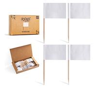 FOOGO Green 450pcs Blank Flag Cocktail Sticks, FSC® Certified, White Paper Labels, 6.5cm, Mini Food Flags, Cake Toppers, Party Food Picks, Sturdy Eco-Friendly Wooden Sticks