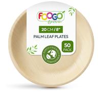 FOOGO Green 50 Disposable Palm Leaf Plates, 8" Medium Round, Eco Friendly Biodegradable Compostable, Like Wooden & Bamboo, For Hot Food & Picnic Parties