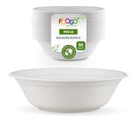 FOOGO Green 50 Disposable Sugarcane Bagasse Bowls, Large 32oz (900ml), 8"(20cm), for Soup, Desserts & Salad, Deep Round, Sturdy Paper Bowls for Hot Food, Biodegradable, Bamboo, Party