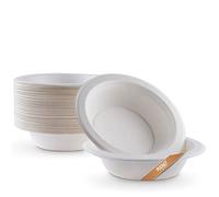 FOOGO Green 50 Disposable Sugarcane Bagasse Bowls, Medium 16oz (450ml), 7"(18cm), for Soup, Salad & Desserts, Biodegradable Party, Like Bamboo, Wooden & Sturdy Paper Bowls for Hot Food