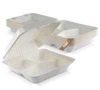 FOOGO Green 500pcs Eco-Friendly Clamshell Takeaway Boxes, 9x9 inch 46oz / 1300ml, 3 compartments, Made from Natural Sugarcane Pulp, Disposable Food Container, Compostable Biodegradable
